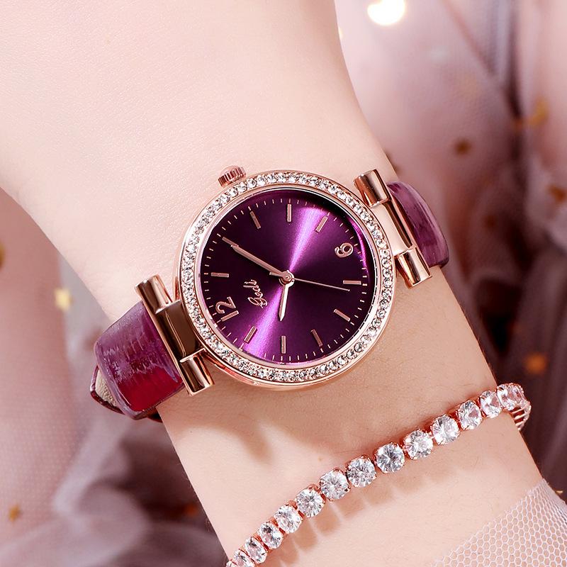 Same Versatile Fashion Casual Belt Watch Rhinestone Student Waterproof Quartz Watch