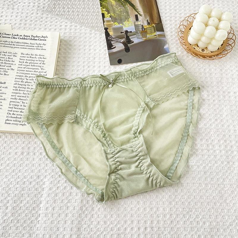 Girls White Lace Mesh Sexy Bow Waist Pure Wind Pure Cotton Crotch Briefs Underwear
