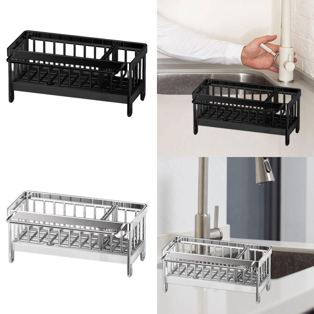 Sink Sponge Holder Stand Stainless Steel Sponge Rack with Detachable Towel Bar for Kitchen Sink Accessories and Bathroom Shelf