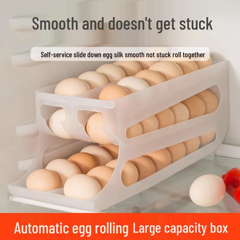 Double-Layer Egg Storage Box: Multi-Layer Slanted Design with Automatic Roller for Refrigerator Door - Ideal for Egg Preservation