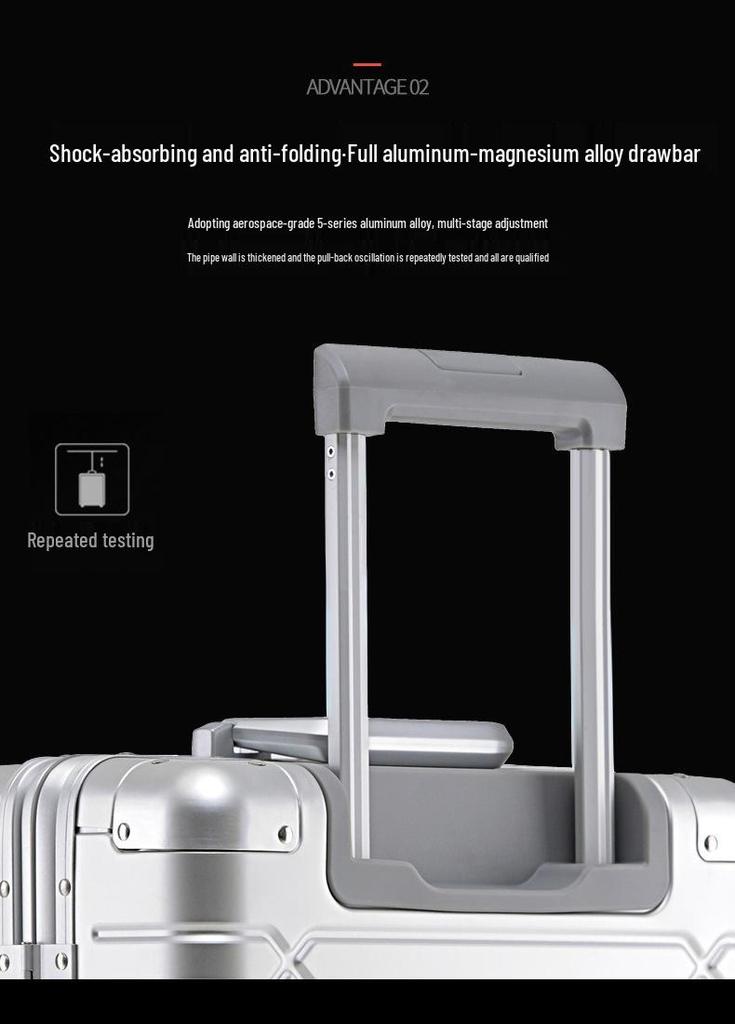 24-inch Aluminum Magnesium Alloy Trolley Luggage with Men's & Women's Combination Lock - Scratch & Wear-resistant Carry-on