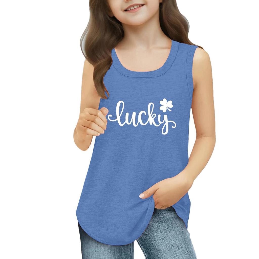 Girls  Kids Summer Crewneck Sleeveless Shirts Tank Tops St. Patrick's Day