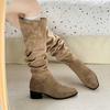 Design Pleated Pointed Toe Women Knee High Boots Fashion Thick Heels Party Dress Long Booties Autumn Winter Ladies Shoes