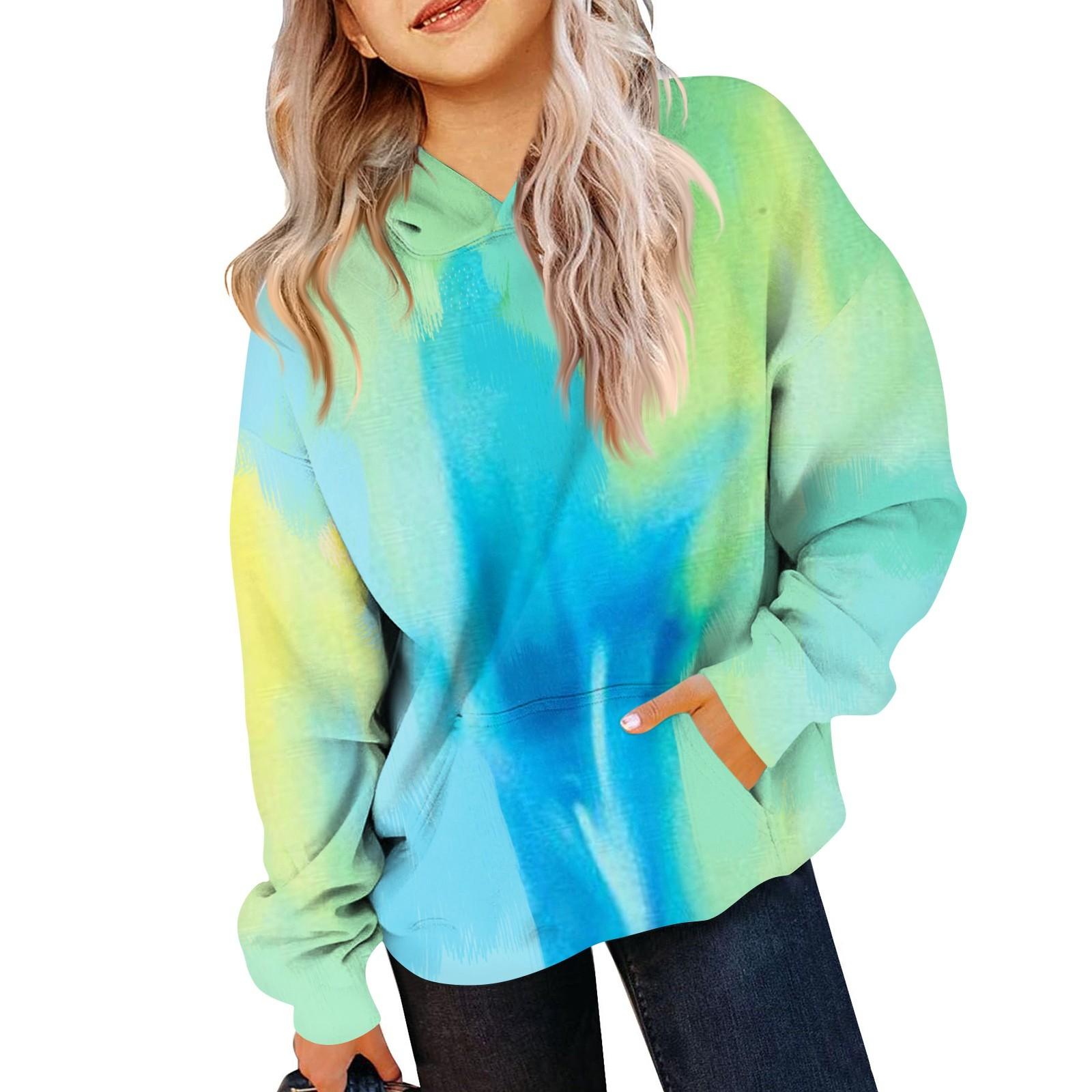 

Детская толстовка для девочек, градиентный цвет, длинный рукав, капюшон, карман, толстовка 140 циан