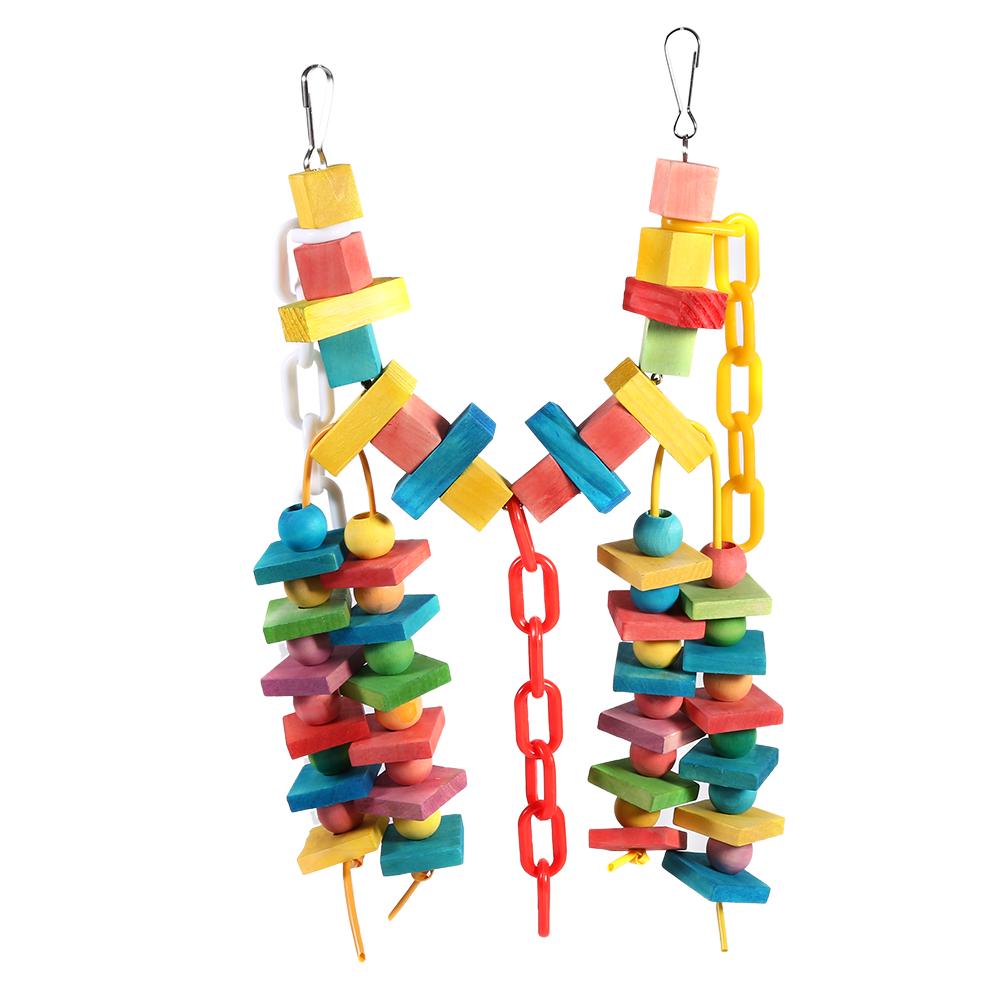 Colorful Parrot Cage Wood Chew Bite Toys Pet Bird Hanging Swing Scratcher Perch