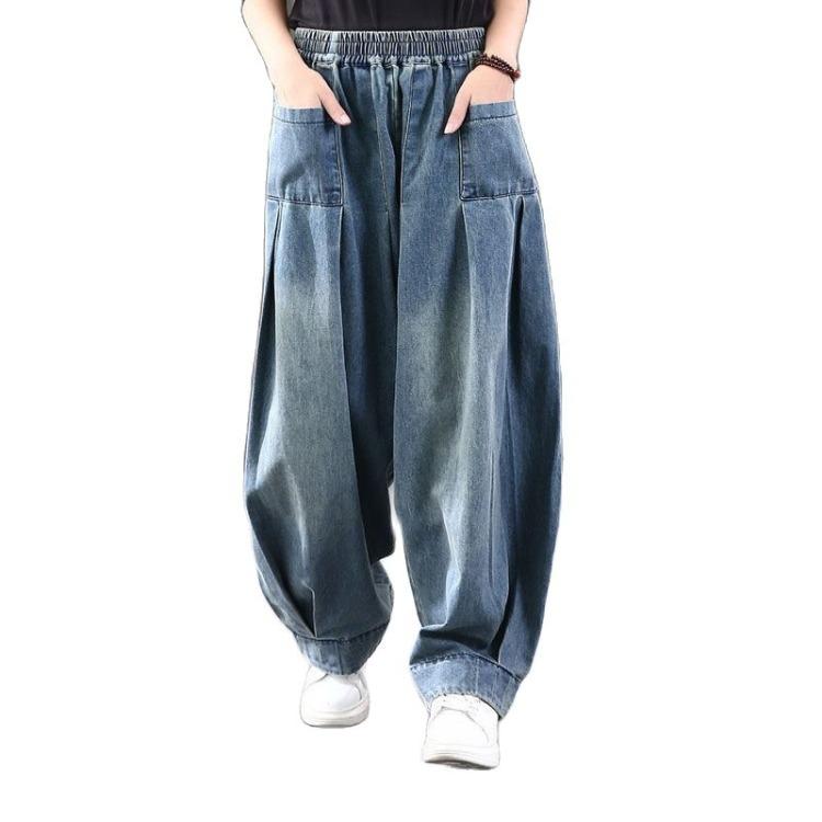 Vintage Baggy Oversized Jeans voor Dames Casual Harembroeken Wijde Pijpen Mom Jeans Denim Broeken Bloomers