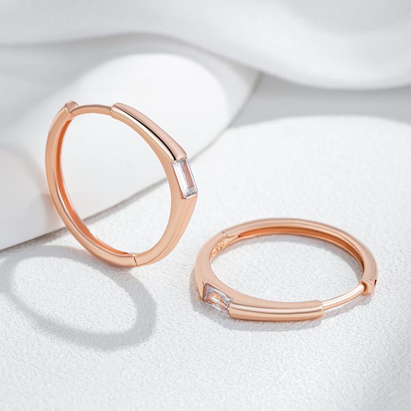 Trendy Rose Gold Color Hoop Earrings For Women Shiny Square Natural Zircon Accessories Vintage Bride Wedding Jewelry