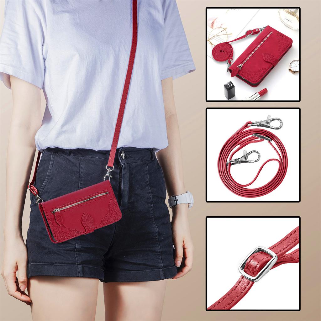 Lanyard Zipper Wallet Card Bag Leather Case For Samsung Galaxy S23 Ultra S22 S21 S23FE A54 A14 A34 A24 A23 A34 Crossbody Cover