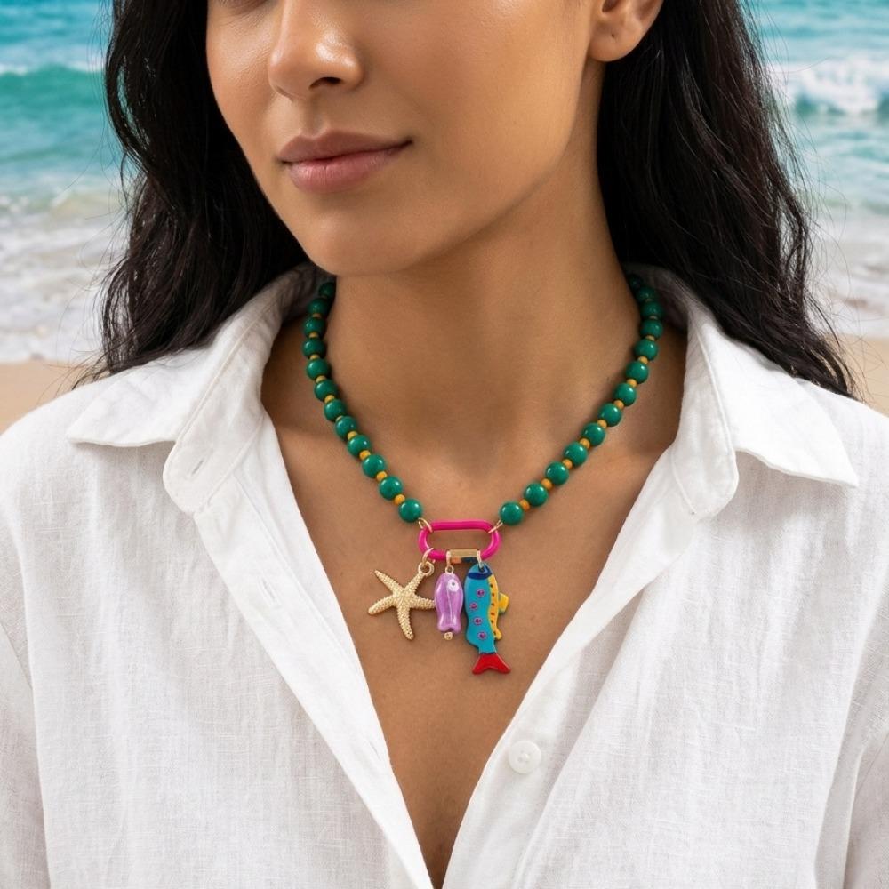 Colorful Beads Fish Starfish Pendant Necklace Jewelry Gifts Boho Necklace For Women