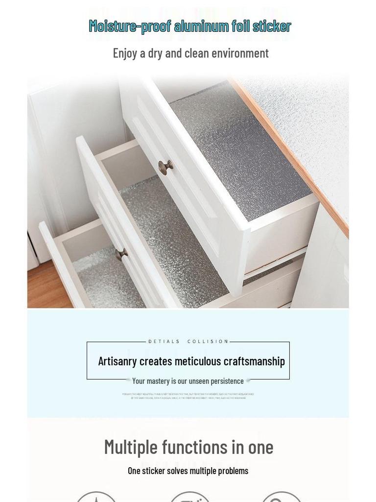 Oil-Proof, Moisture-Resistant, Self-Adhesive Aluminum Foil Stickers for Kitchen, Cupboards, Drawers, Wardrobes, and Shoe Cabinets.