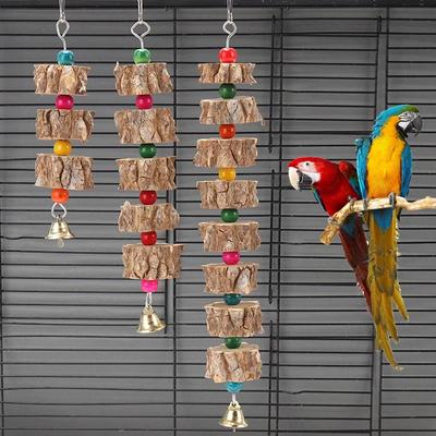 Natural Wooden Parrot Bird Toy Wood Parrot Chew Toy Chewing Cardboard Destroy Birds Toy Bird Cage Accessories Bird Supplies