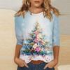 Women's Fashionable Casual Three Quarter Sleeve Christmas Printed Round Neck Top