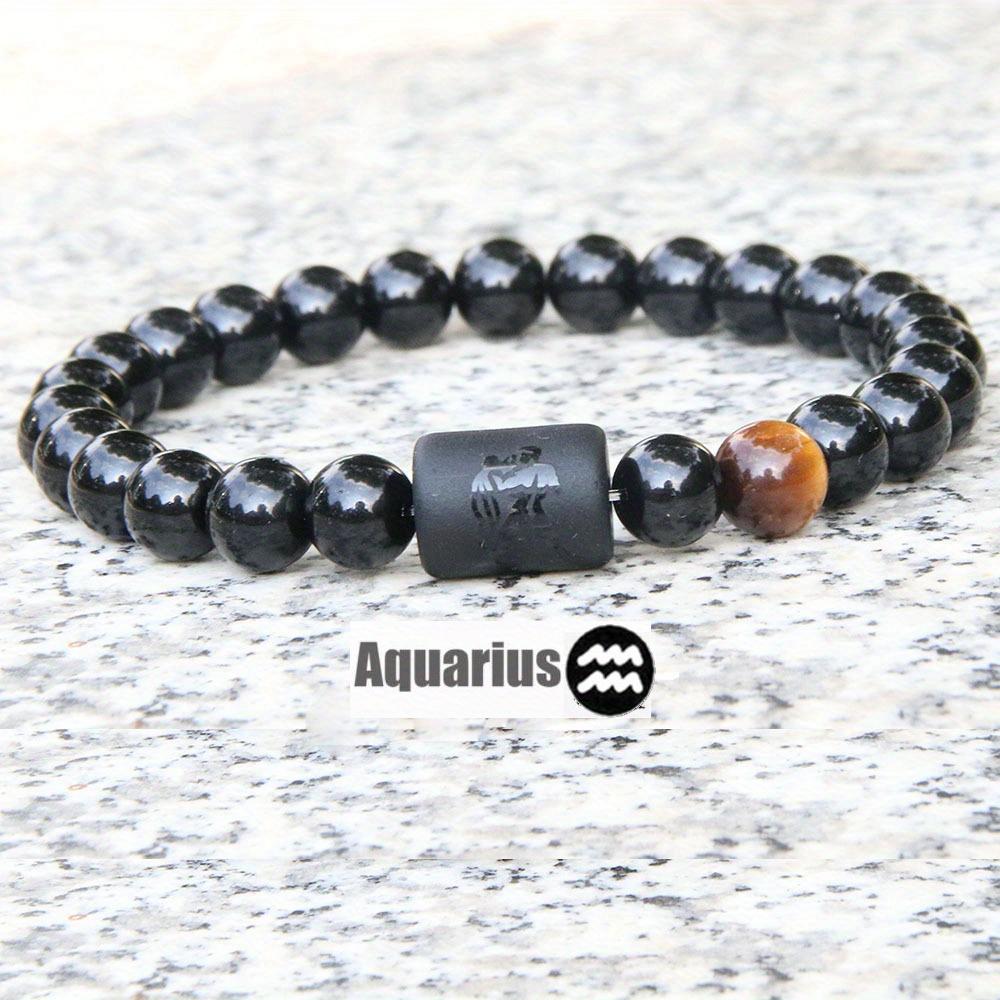 

Новый стрейч-браслет «Двенадцать созвездий», мужской простой обсидиановый браслет с гравировкой для пары, модный браслет из натурального камня