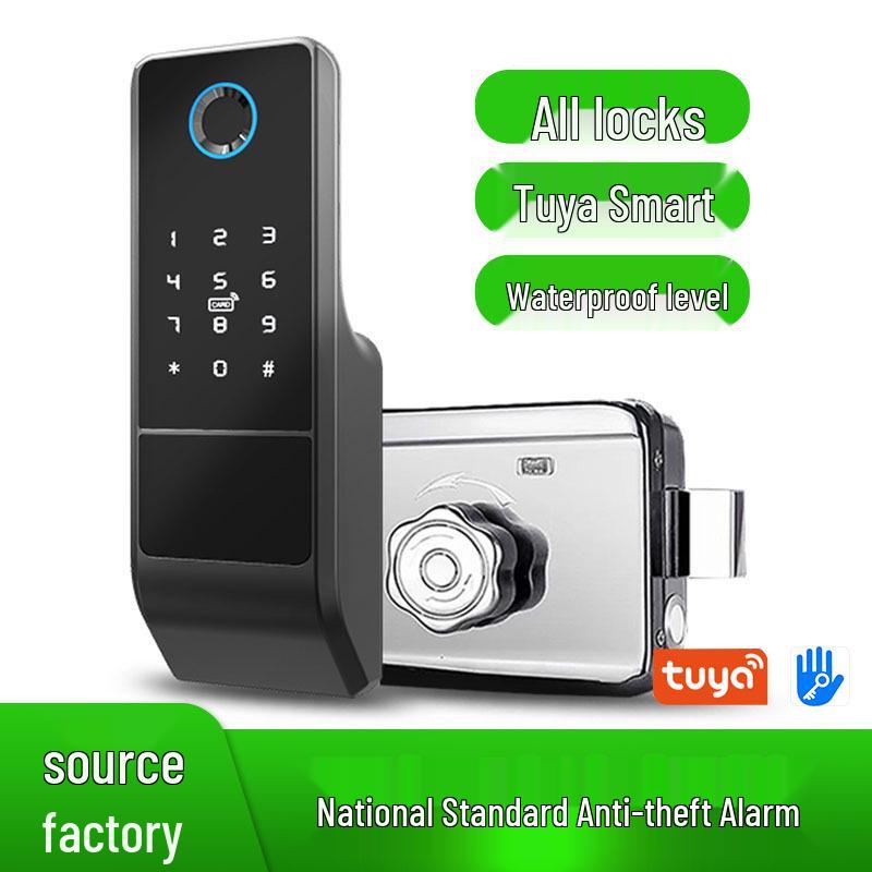 Waterproof Outdoor Fingerprint Lock - Smart, Old-Fashioned Iron Gate Door Lock with Tuya & Password Function.