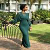 Elegant Long Sleeve Maxi Dress Women High Waist Slim Fit Formal Gown In Plus Size Evening With Lantern Sleeves