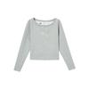 Air Pure Farbe Rundhals Lässig Crop Langarm T-Shirt Damen Tops Grau FN1912-063