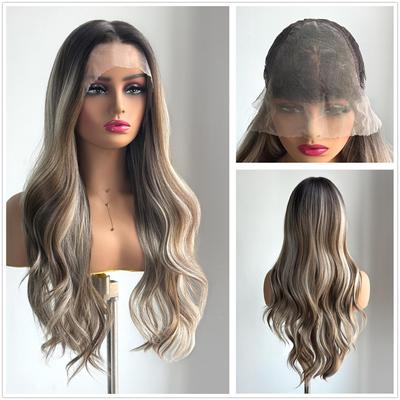 13x6 krajková paruka Dlouhá vlnitá hnědá melír paruka s tmavým kořenem pro ženy Denní párty Cosplay Svatba Vysoká hustota