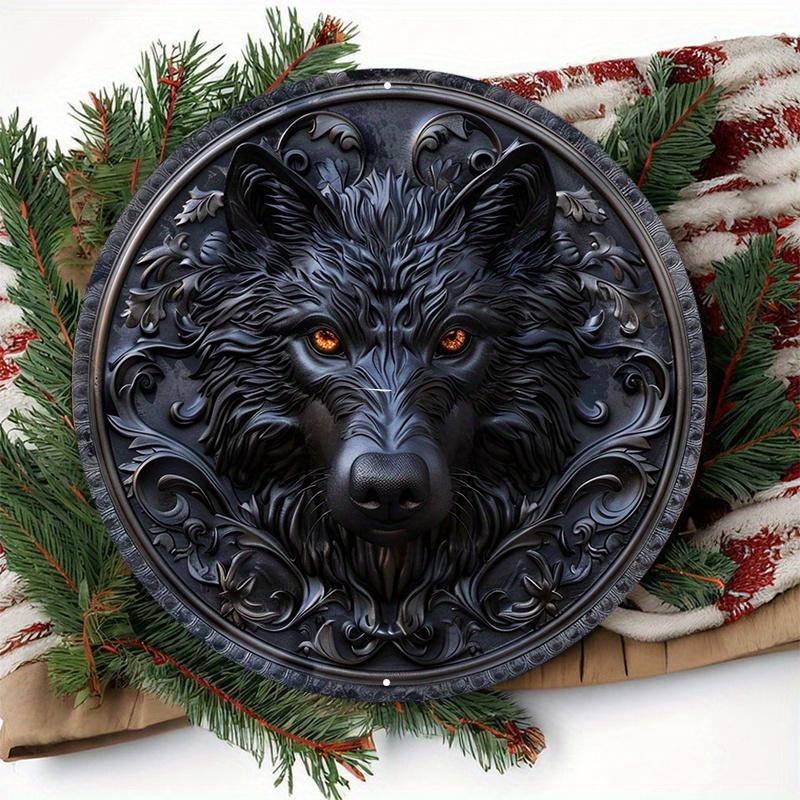 Wandschild aus Holz mit Wolfskopf, hochwertiger HD-Druck, vorgebohrt, wetterbeständig, Wandkunst, Heimdekoration, für Tür, Wand, Haus, Zimmer