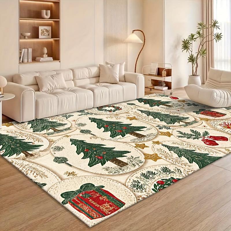 Cartoon Weihnachts-Teppich Weihnachtsmann Schneemann Teppich Rentier Strumpf Matte Weiß Bunt Heimdekoration Rutschfeste Wohnzimmer-Bodenmatte