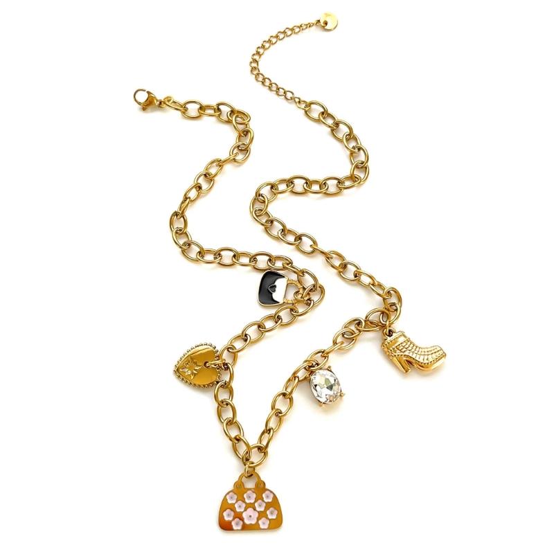 

Elegant Heart Shape Pendant Necklace Stainless Steel Enamel Charm With Sparkling Rhinestones For Women Jewelry Gift 1