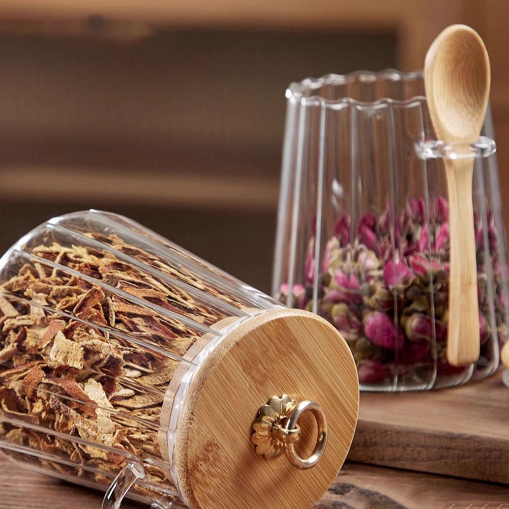 Clear Glass Sealed Storage Tank Tea Coffee Bean Dried Fruit Storage Box with Bamboo Lid Kitchen Grain Storage Jar Container