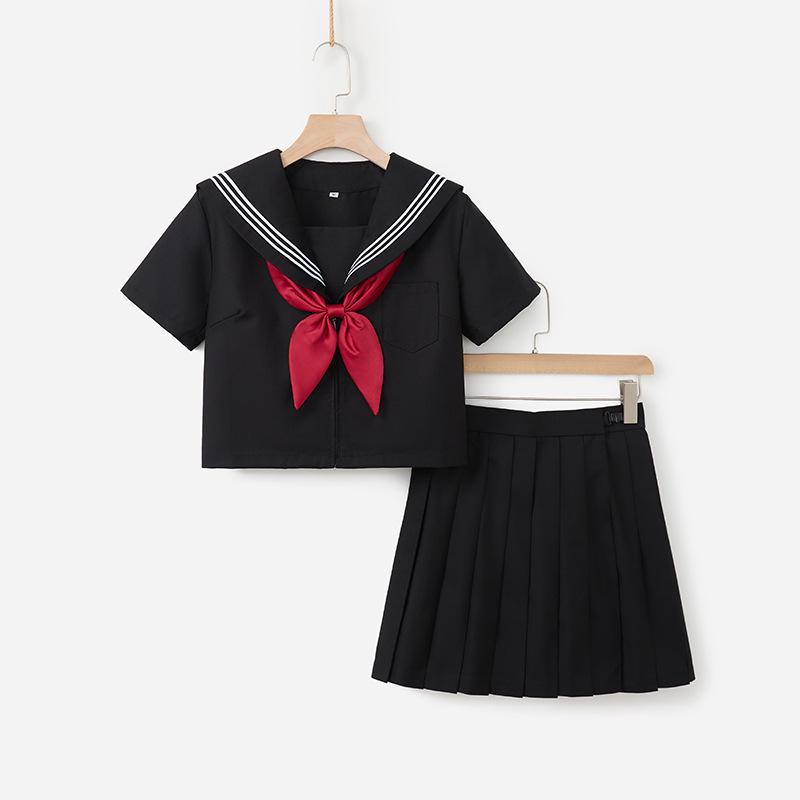 Uniforme JK Trois-Pièces Noir: Costume d'écolière orthodoxe japonais avec jupe courte douce