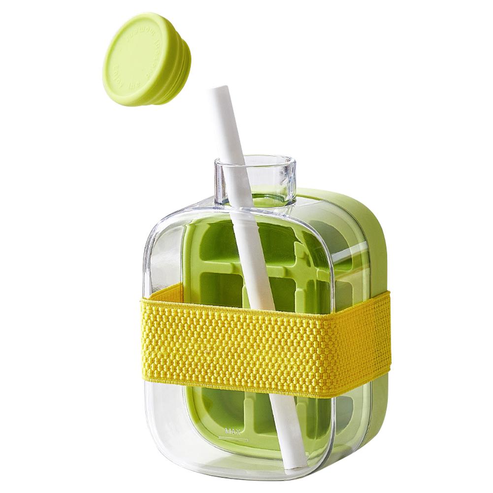 Ice Cube Bottle with Straw 2-in-1 Water Bottle with Strap Ice Cube Mold Portable Ice Cube Making Bottle for Outdoor Travel