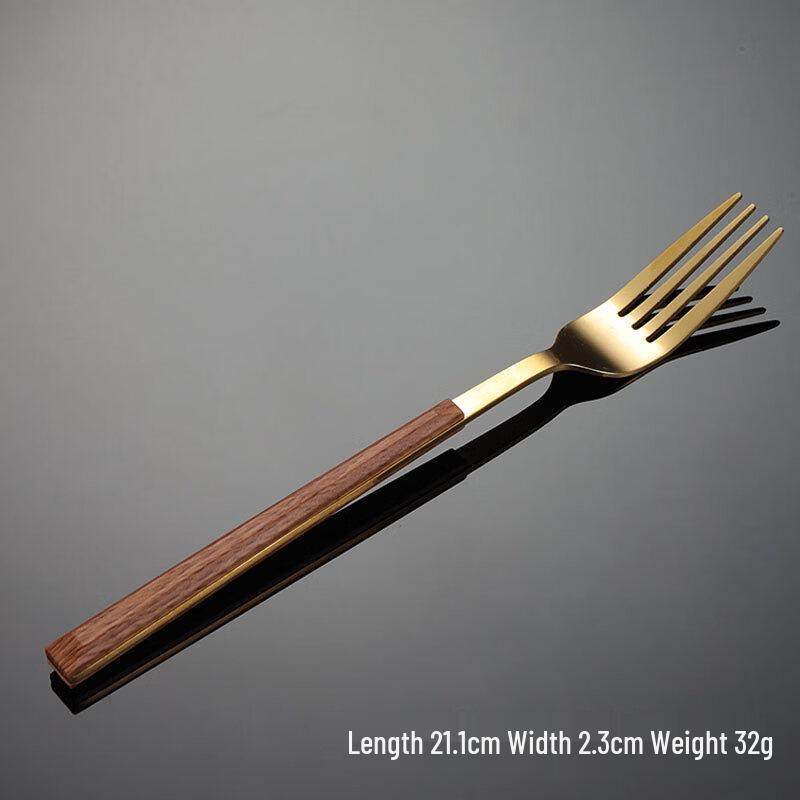 Qianxing Gold Dinner Forks with Wood-Like Handle (10-Pack)