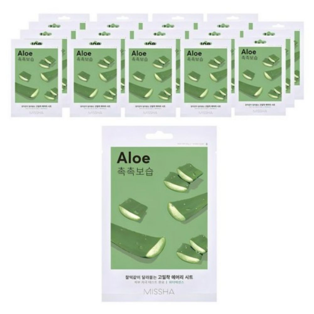 Missha Airy Fit Sheet Mask Aloe Soothing & Hydrating Face Mask 19g x 20 Sheets
