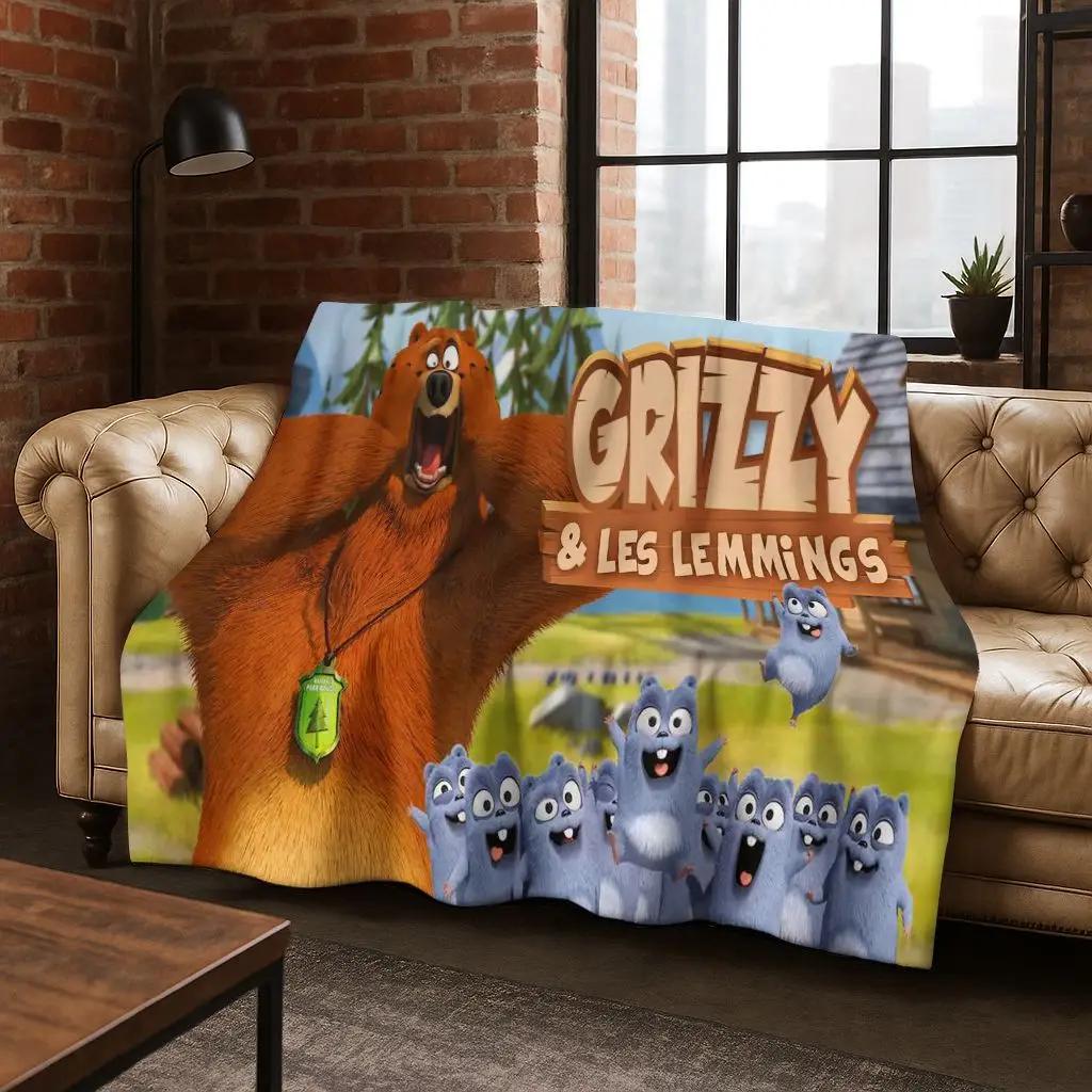 Lustige Grizzy und die Lemminge Cartoon Flanelldecke Weiche Warme Überwurfdecke für Bett Schlafzimmer Zimmer Wohnzimmer Reise Picknick Kind