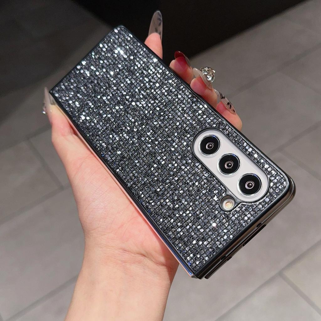 For Samsung Galaxy Z Fold6 5G Case Rhinestone Decor PU Leather Coated PC Phone Cover