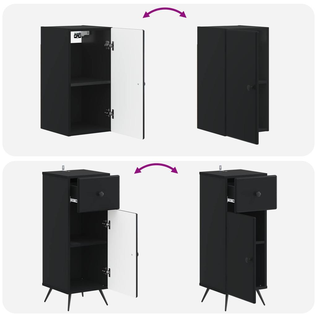 3 Piece Bathroom Cabinet System BREDA Black Wood Material