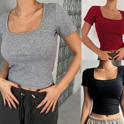 Europäischer & Amerikanischer Stil Damen Figurbetontes Kurzarm-T-Shirt