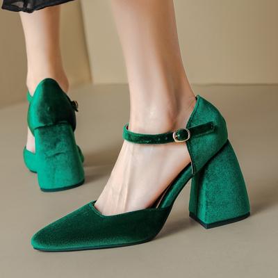 Mode Blockabsatz Pumps Mary Janes Schuhe Frau Sandalen 2024 Samt Grün Rot Damen Party Büro Hochzeitsschuhe Große Größe 48