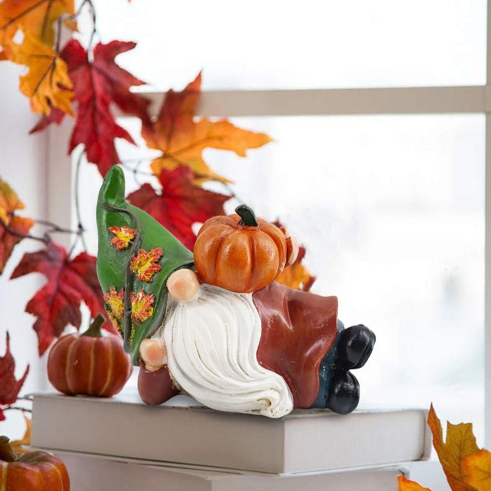 Resin Dwarf Sculpture Funny Miniature Statue Thanksgiving Pumpkin Decoration Gnome Figurine  Props
