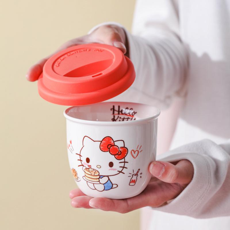 Ceramic 300Ml Coffee Mug With Silicone Lid Cute Kitty My Melody Milk Cup Cute Kawaii Gift For Women Girls Home Office Couple