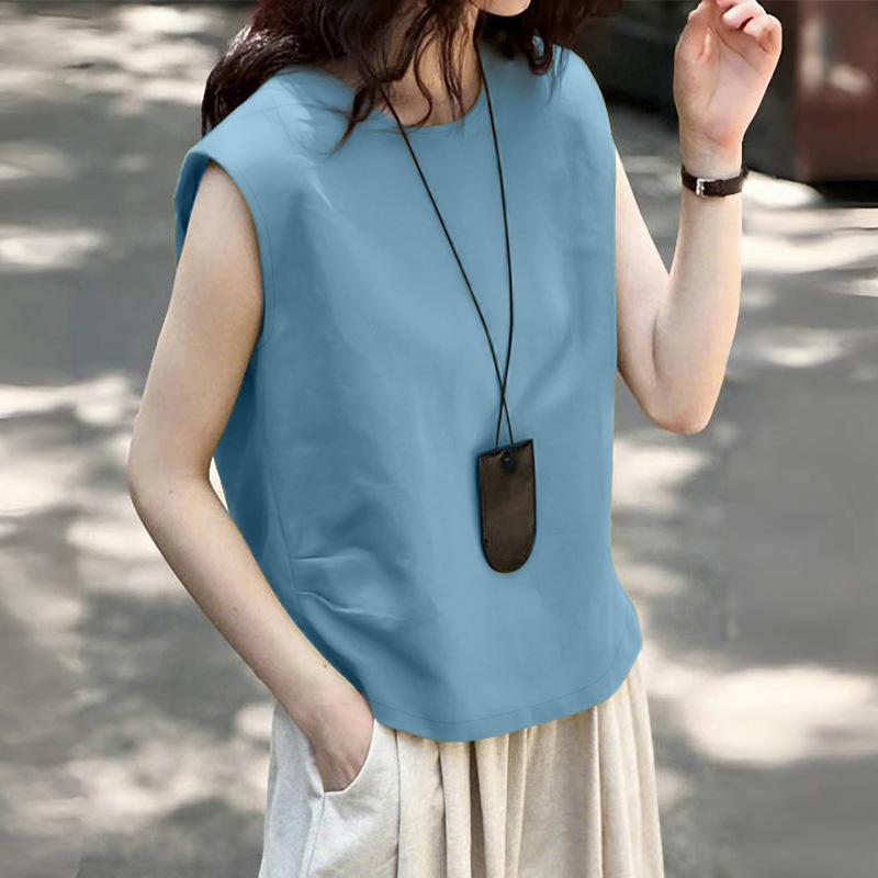 ZANZEA Damen Sommer Casual Rundhals Lose Ärmellose Tank Tops