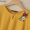 ZANZEA Women Summer Round Neck Short Sleeve Casual Floral Embroidery Dress