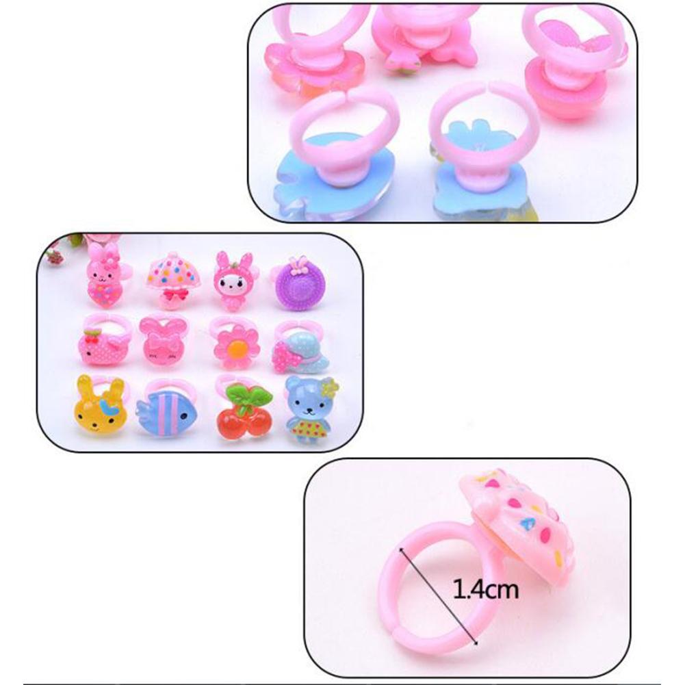 24Pcs Cute Adjustable Mixed Kids' Girls' Pink Animal Flower Fruit Polymer Resin Cartoon Rings Children' Jewelry with Heart-shape Gift Box