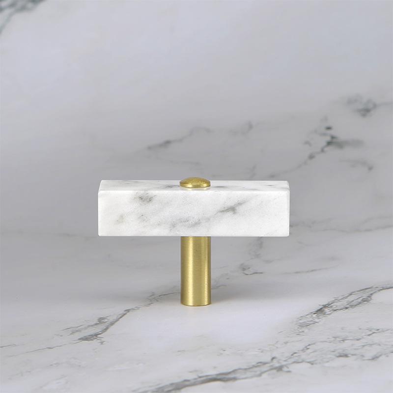 Nordic Light Luxury Marble Brass Square Pulls Double Single Hole for Cabinet Wardrobe Door Drawer Furniture Hardware Handle