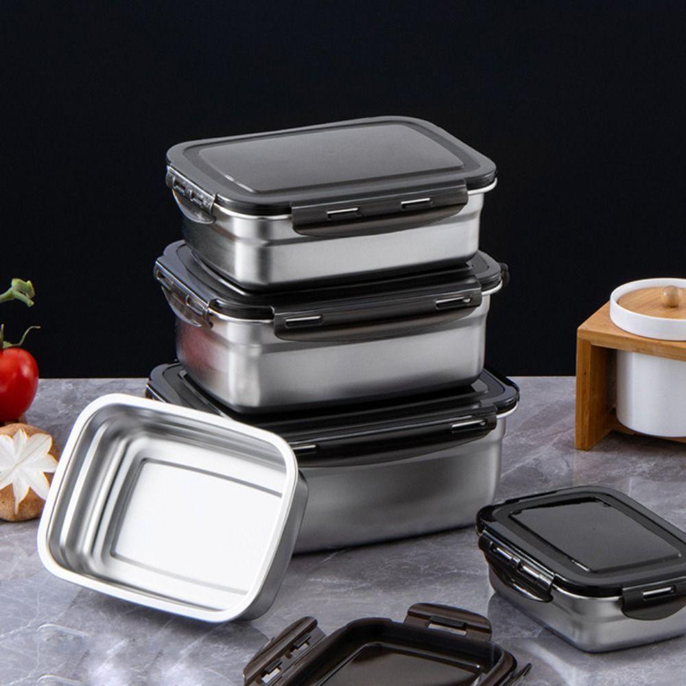 

Stainless Steel Sealed Lunch Box Rectangular Food Box Picnic Storage Box Frozen Box Microwave S-Square