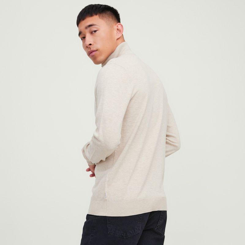 Men's JACK & JONES Soft Crocheted Cotton Zip-up High Neck Pull