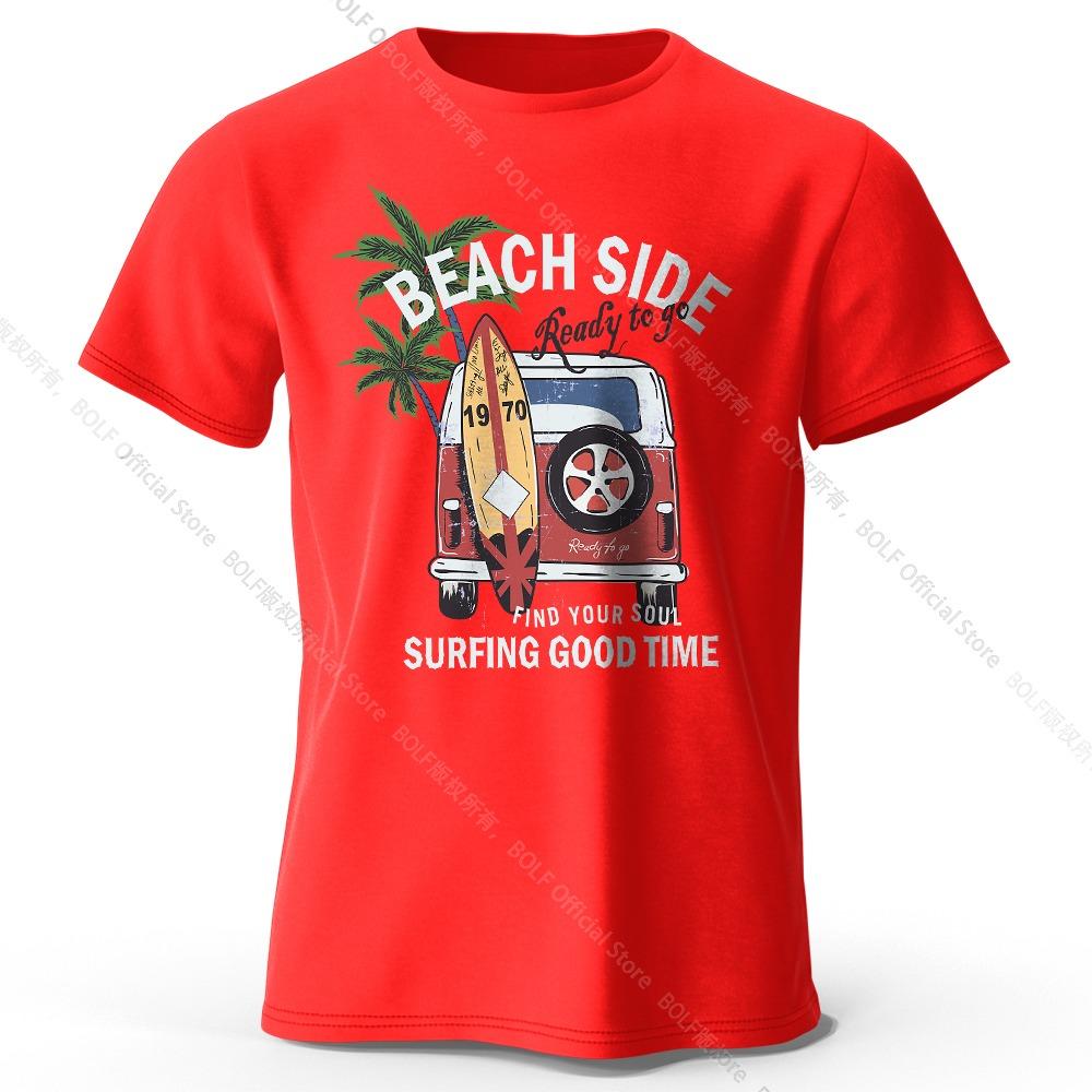 Retro Surfing Badge Printed Unisex T-shirt Tops Retro Wave Graphics Beach Club Wear