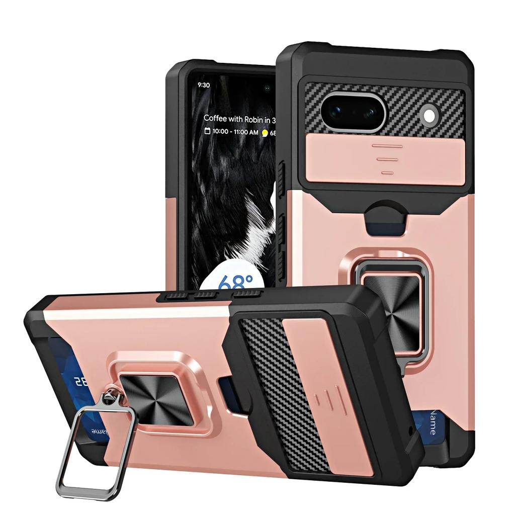 Case for Google Pixel 9A  9 Pro XL 8 7A 7 6 A Pro Slide Camera Card Holder Slot Wallet Protective With Ring Stand Cover