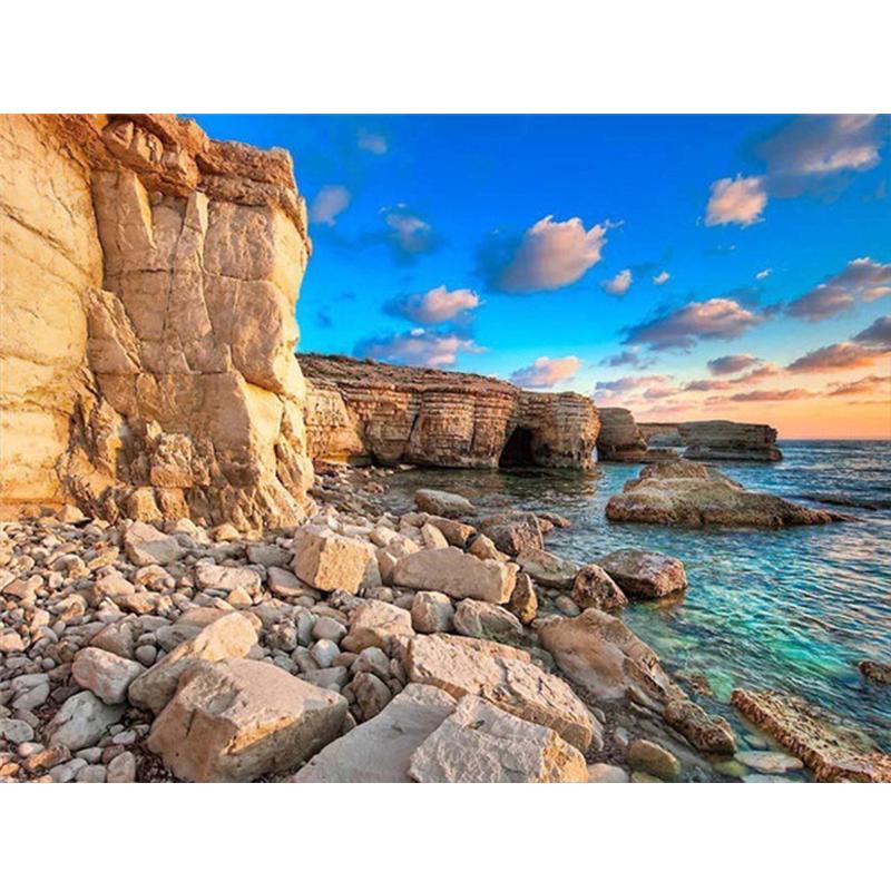 Diamond Painting Full Round Square Natural Landscape Wall Stickers Mosaic Beach Embroidery Mountain Scenery Diamond Art