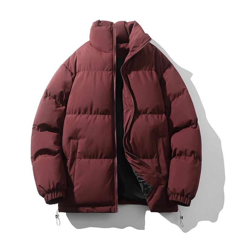 Unisex Solid Color Stand Collar Puffer Jacket Winter Thick Warm Casual Loose Fit Hoodless Down Alternative Coat