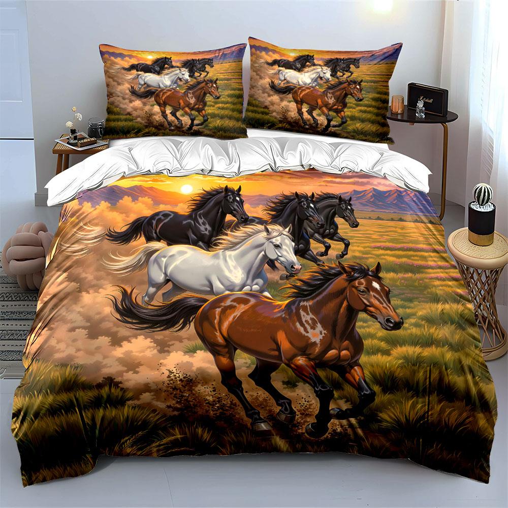 Galloping Horses at Sunset Bedding Duvet Cover Set Duvet Cover Pillowcases (1*Duvet Cover 2*Pillowcases, without duvet insert)