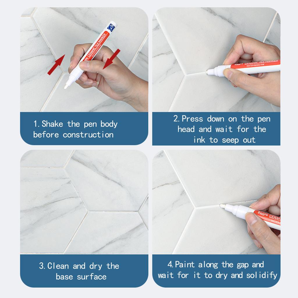 12pcs Grout Pen White Tile Paint Marker: Waterproof Grout Paint, Tile Grout Colorant and Sealer Pen - Beige, Narrow 5mm Tip