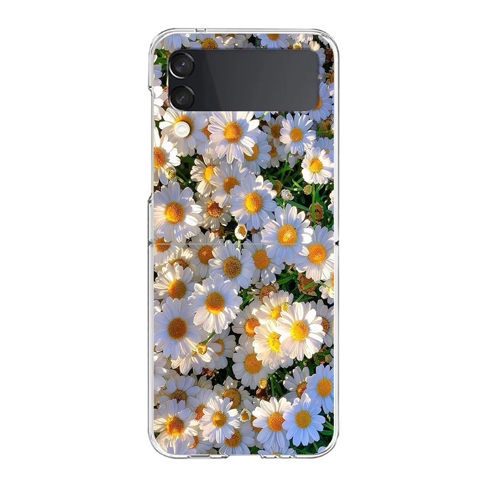 Transparent Phone Case For Samsung Galaxy Z Flip 3 4 5 6 7 Hard Folding PC Z Flip3 Flip4 Cover Soft Pale Little Flower