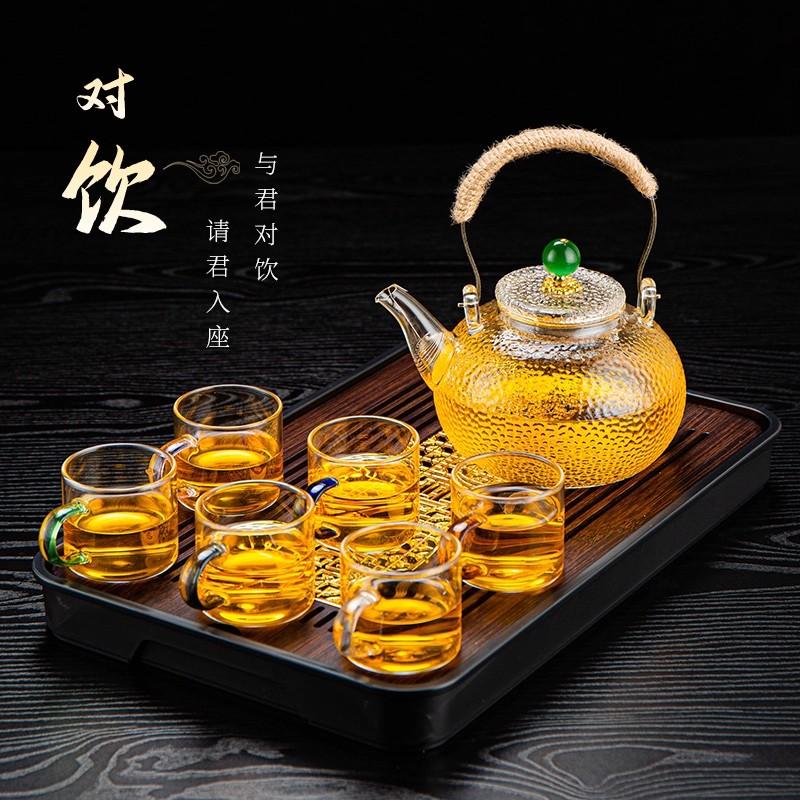 Gianxi Glass Teapot Home High Temperature Resistant Kettle Hammer Pattern Beam Teapot Tea Set Health Teapot Teapot